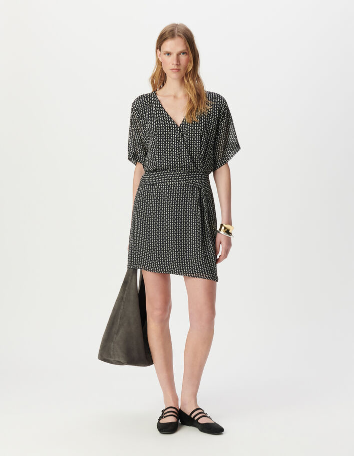 Robe fluide noire imprimé mini-géométrique IKKS