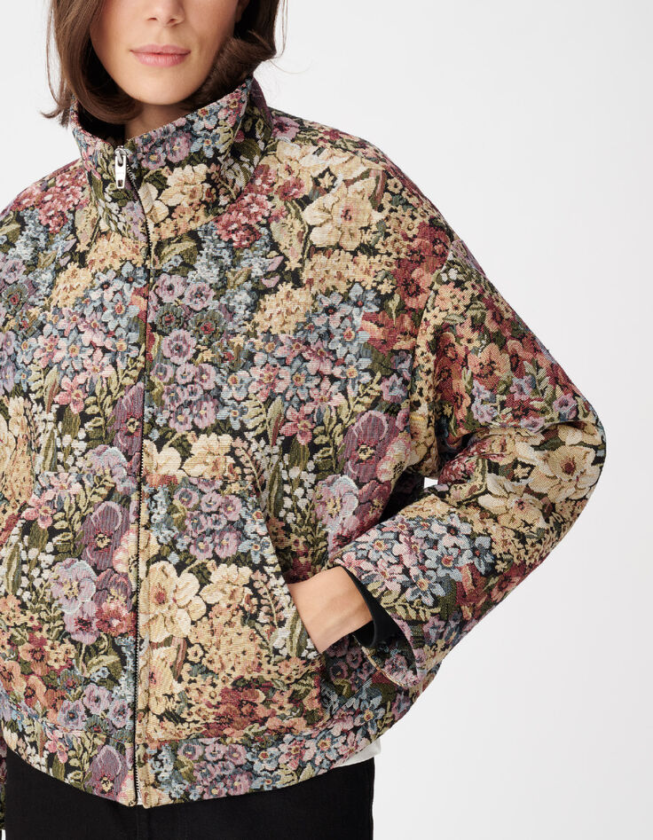 Blouson beige motif fleurs effet tapisserie Femme-5