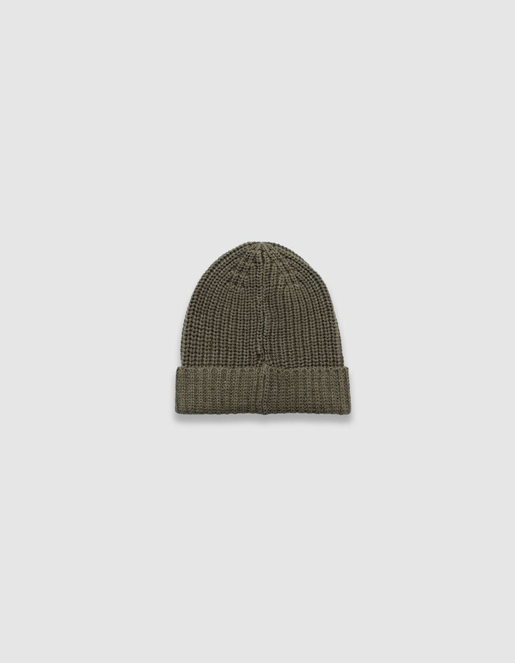 Kaki muts ribtricot met omslag jongens-3 Kaki muts ribtricot met omslag jongens-3