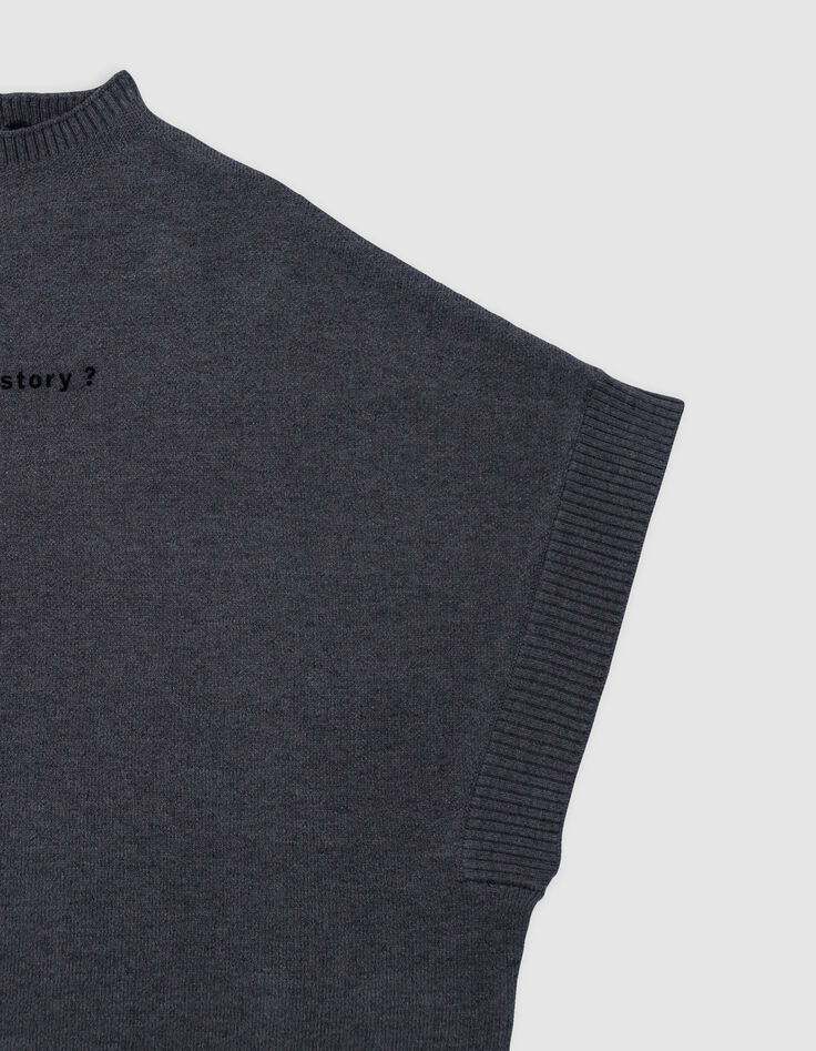 Ärmelloser grauer Pullover mit Botschaft für Mädchen-3
