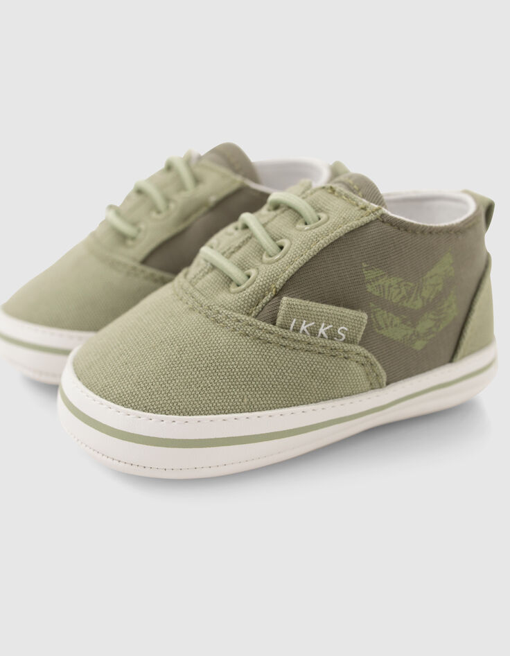 Kaki sneakers linnen, twee materialen babyjongens-7