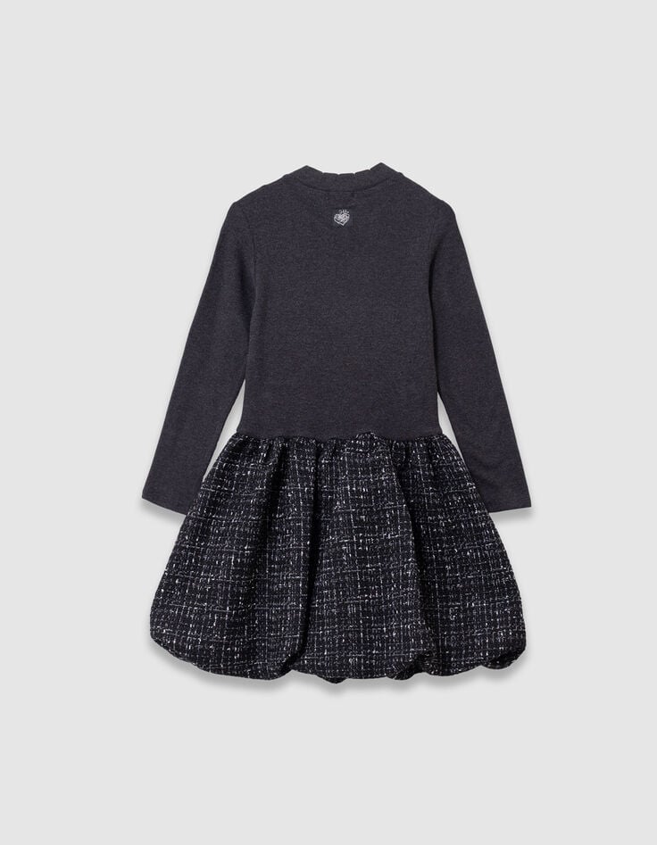Girls’ black tweed-look mixed-fabric dress-4 Girls’ black tweed-look mixed-fabric dress-4