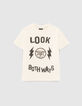 Ecru T-shirt biokatoen maxiprint voor jongens-1