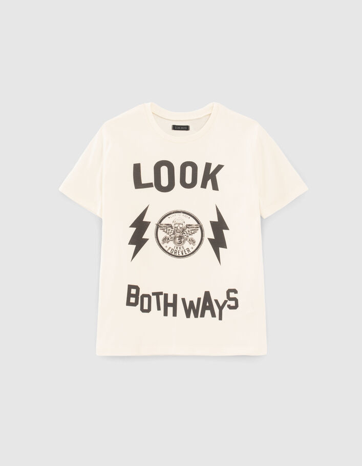 Boys’ ecru organic cotton T-shirt with XL print on front - IKKS