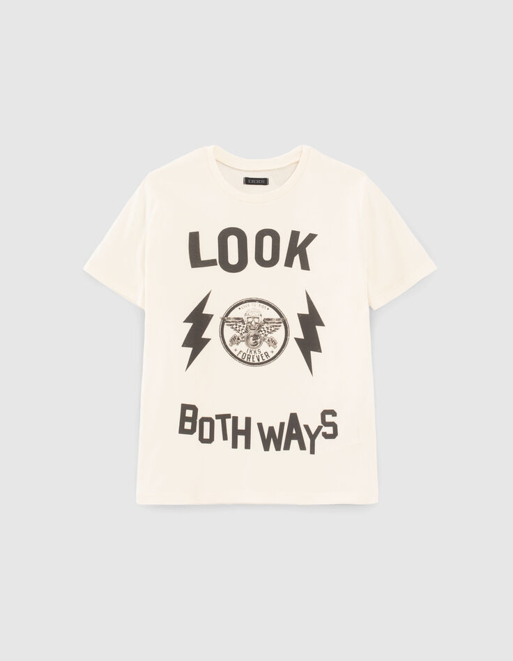Ecru T-shirt biokatoen maxiprint voor jongens-1