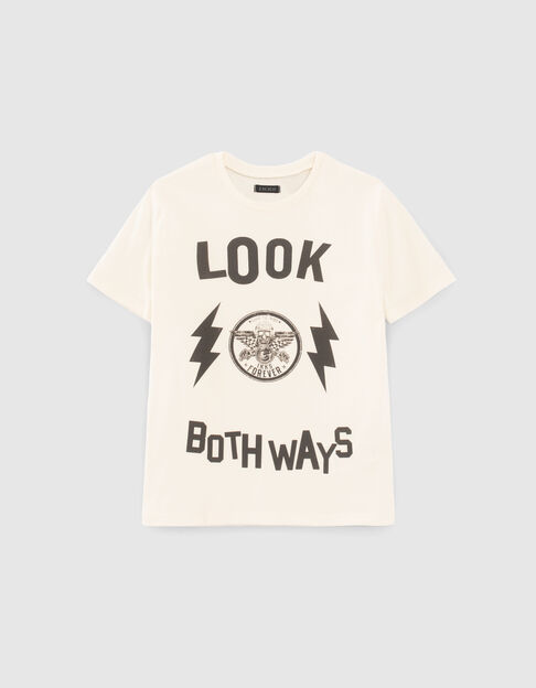 Cremeweißes Jungen-T-Shirt, Biobaumwolle, Maxi-Print