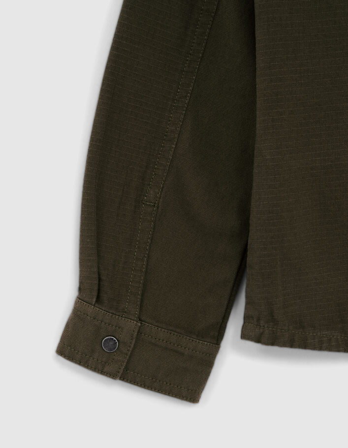 Boys’ khaki corduroy and canvas mixed fabric shirt-7