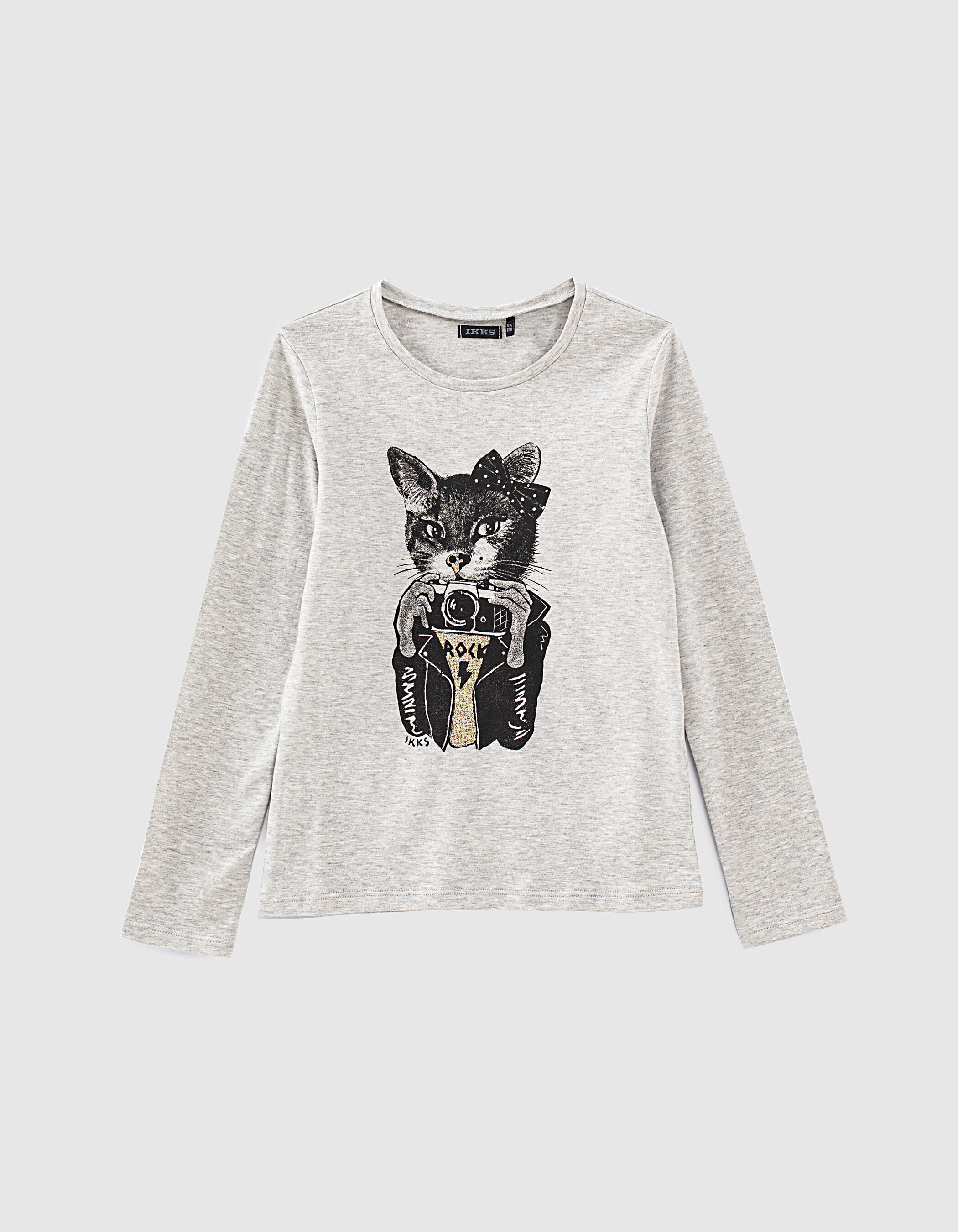 Grijs T shirt opdruk poes fotograaf meisjes