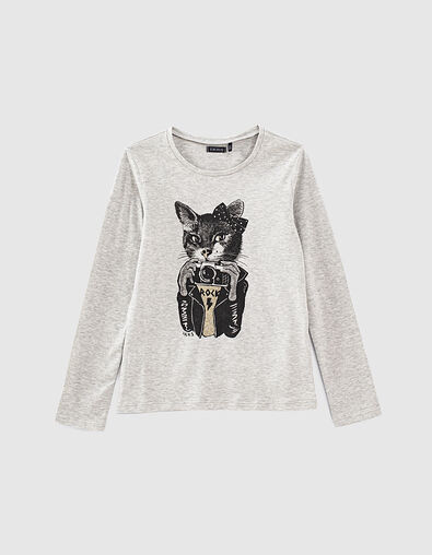 Tee-shirt gris visuel chat-photographe fille - IKKS