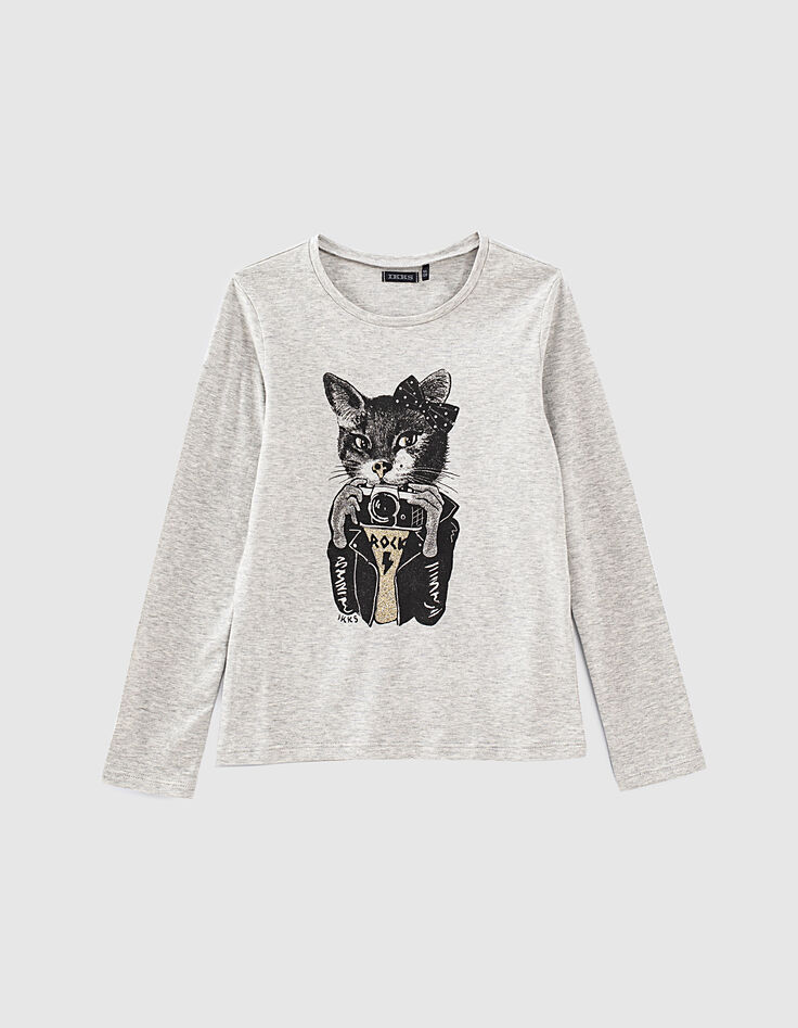 Tee-shirt gris visuel chat-photographe fille-1