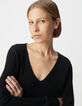 Damen Pullover mit V-Ausschnitt aus 100% Wolle, schwarzer Strick-4
