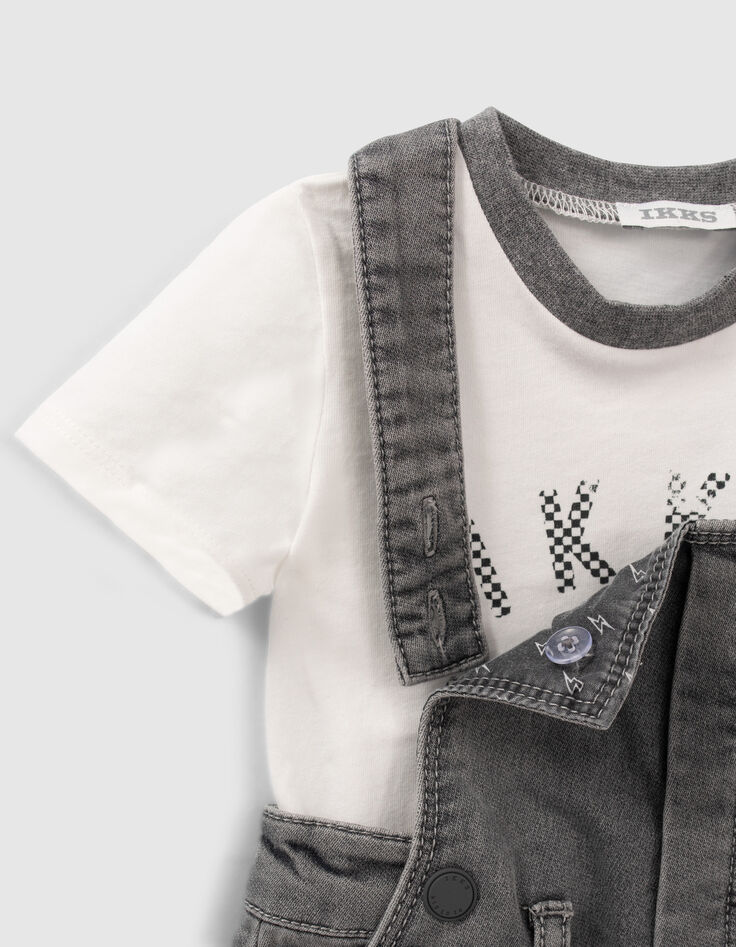 Ensemble salopette en jean et T-shirt damier bébé garçon-5