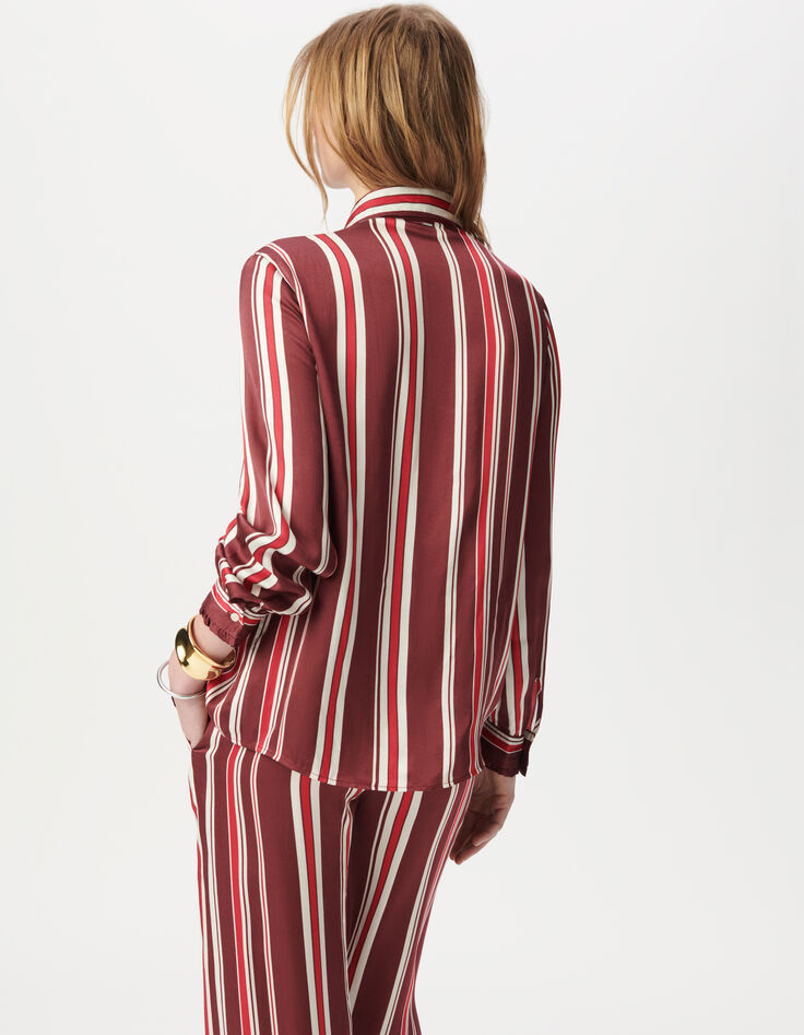 Women’s burgundy striped neck tie shirt-3