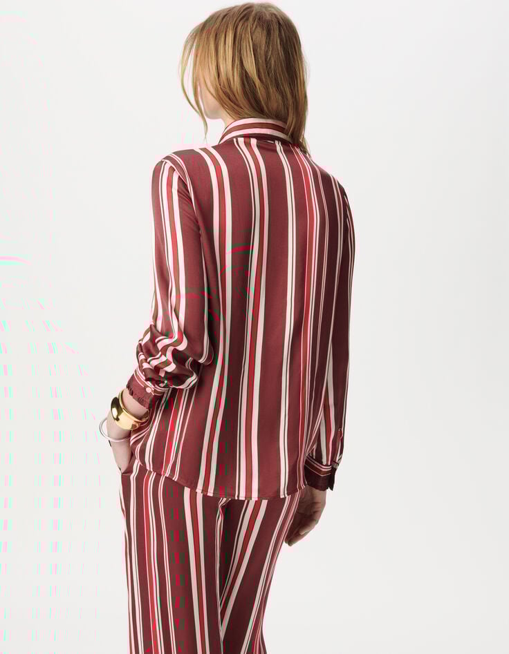 Women’s burgundy striped neck tie shirt-3 Women’s burgundy striped neck tie shirt-3