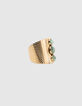Brede goudkleurige ring met 3 Afrikaans turkoois parels-5