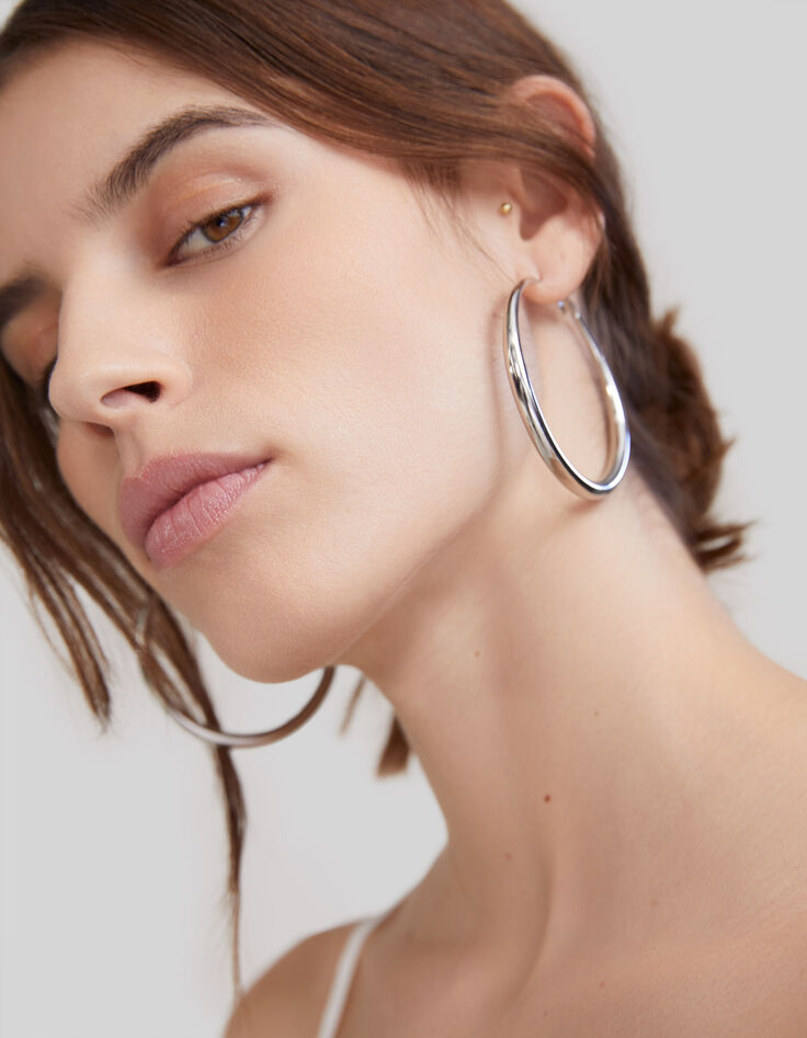 Women's grey metal hoop earrings-4