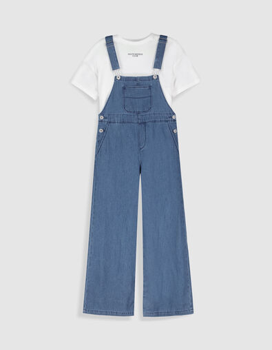 2-in-1 blue denim overalls with white T-shirt for girls - IKKS