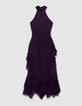 Velvety burgundy long dress with ruffles Women-1