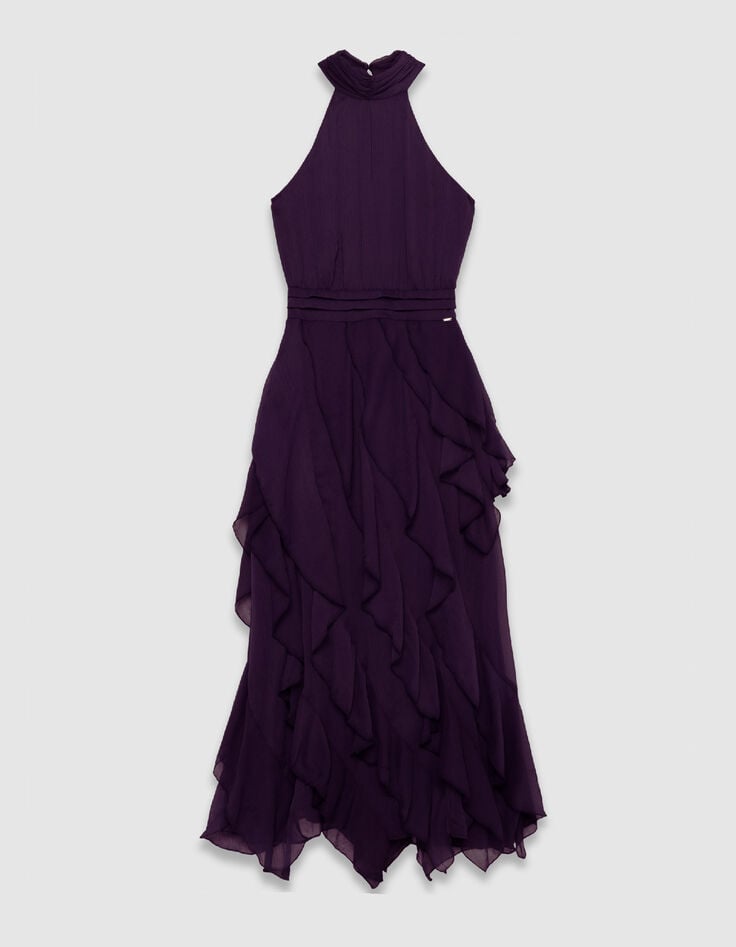 Velvety burgundy long dress with ruffles Women-1