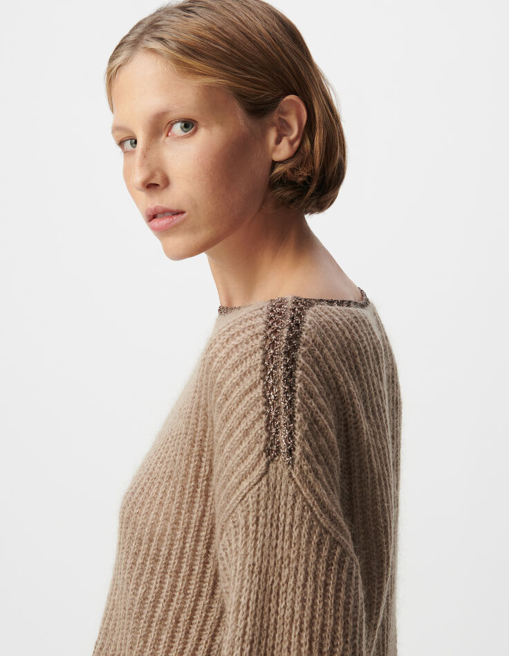 Sesame knit sweater with lurex details Women's neckline-6