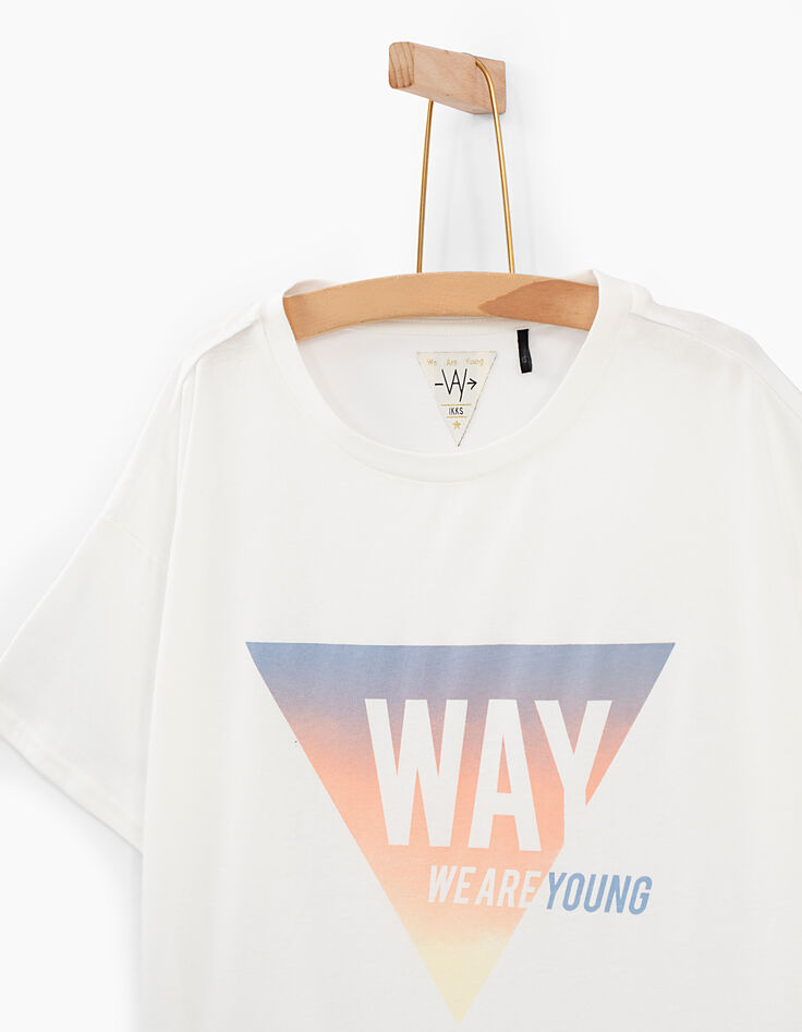 Tee-shirt blanc cassé avec triangle fille-3 Tee-shirt blanc cassé avec triangle fille-3