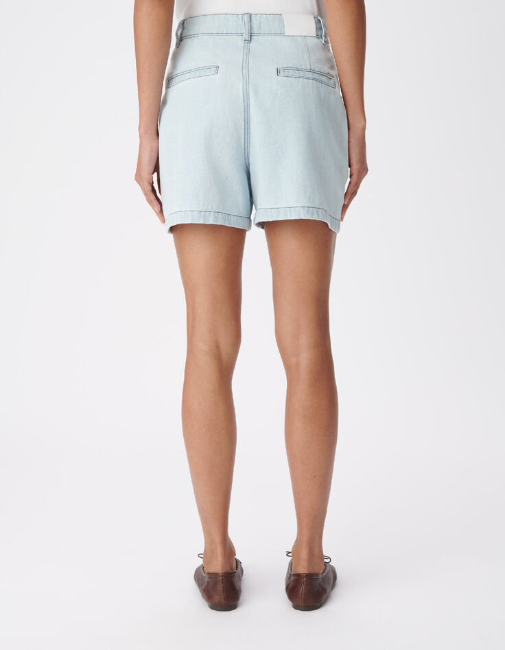 Short en jean bleu d&eacute;lav&eacute; maxi poches Femme-3