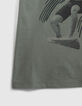 Boys’ khaki T-shirt with tiger-surfer image-4