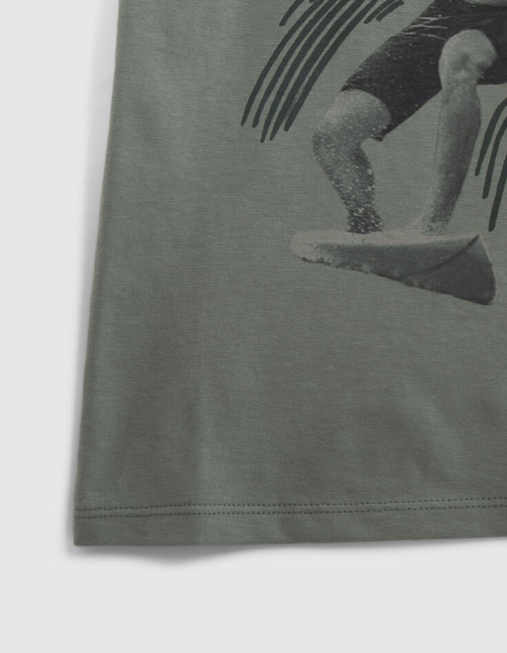 Boys’ khaki T-shirt with tiger-surfer image-4