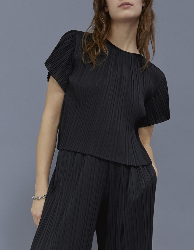 Women’s black recycled pleated cropped top-5