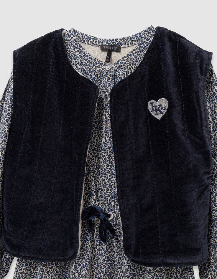 Marine 2-in-1 jurk bloemenprint en vest meisjes-2 Marine 2-in-1 jurk bloemenprint en vest meisjes-2