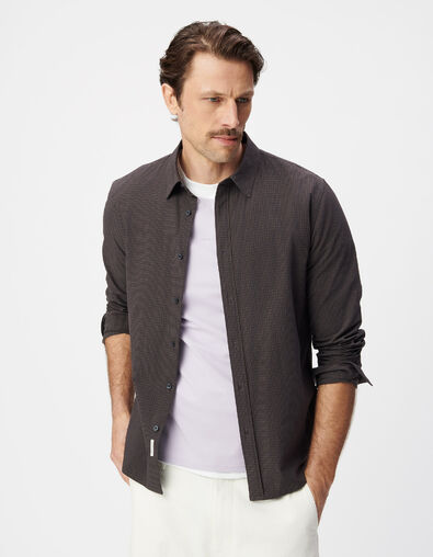 Camisa slim marino algod&oacute;n org&aacute;nico estampado de cuadros - IKKS