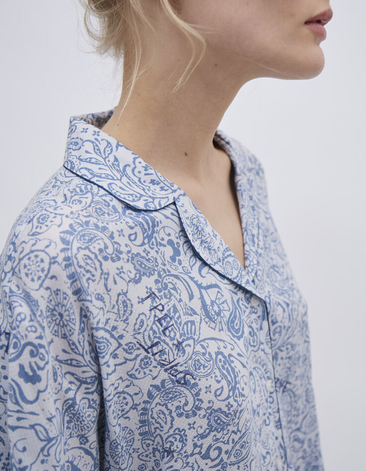 Women’s blue decorative print voile shirt-2 Women’s blue decorative print voile shirt-2