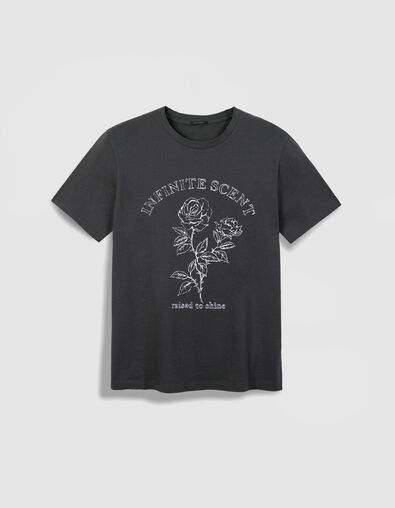 T-shirt gris &agrave; col rond et coupe loose pour femme - IKKS