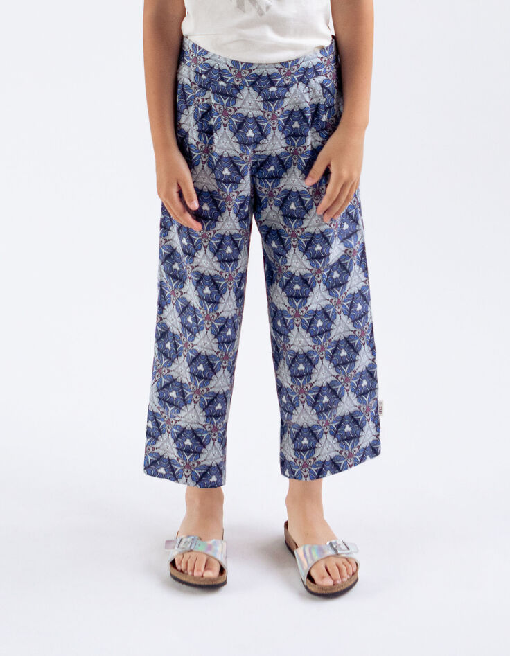 Girls' white trousers with graphic wax print-2