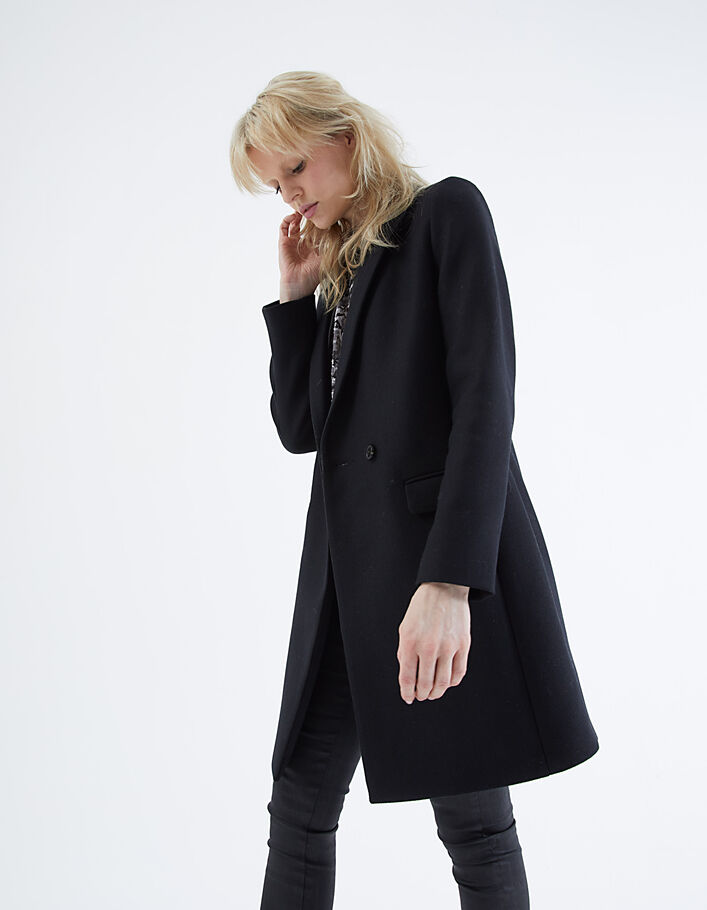 Manteau city noir en majorité laine double col femme-5
