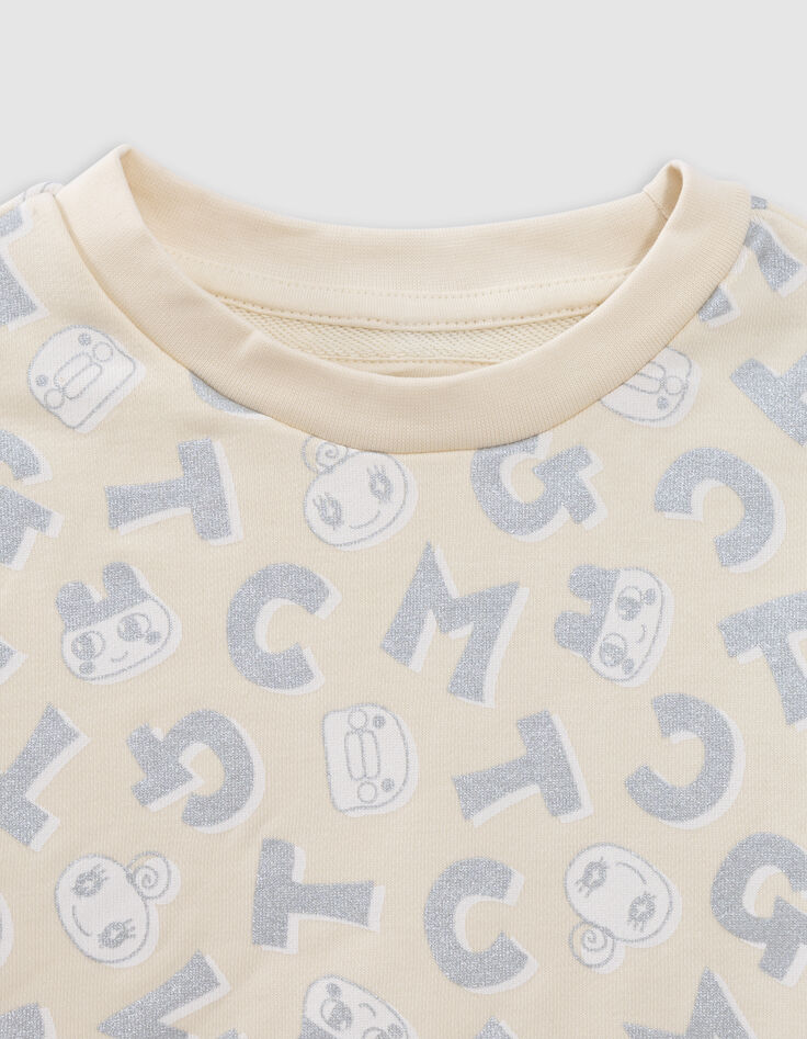 Sweat écru lettres métallisées TAMAGOTCHI x IKKS fille-4