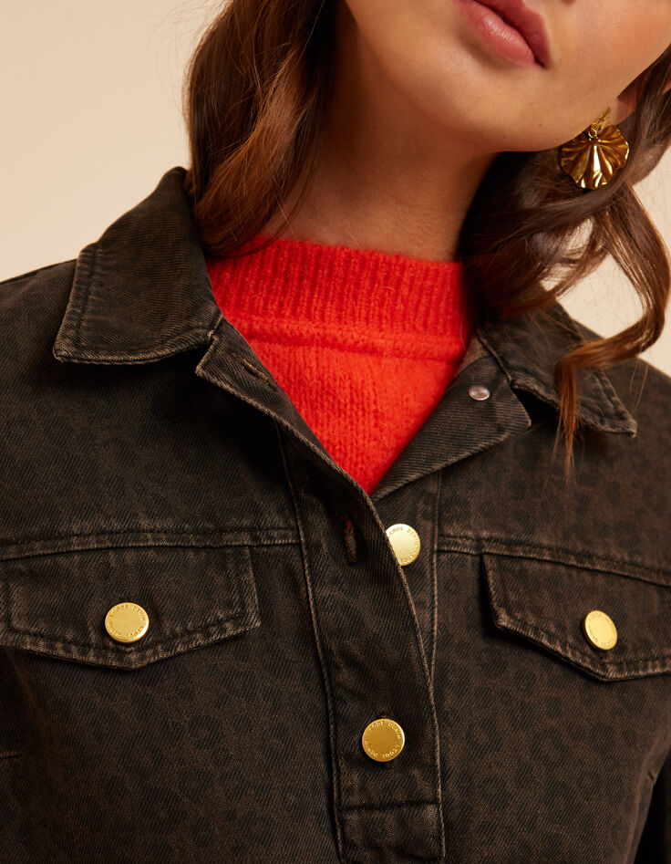 Robe en jean marron imprim&eacute; l&eacute;opard I.Code-5