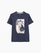 Navy T-shirt met doodshoofd en fluo-accenten -1