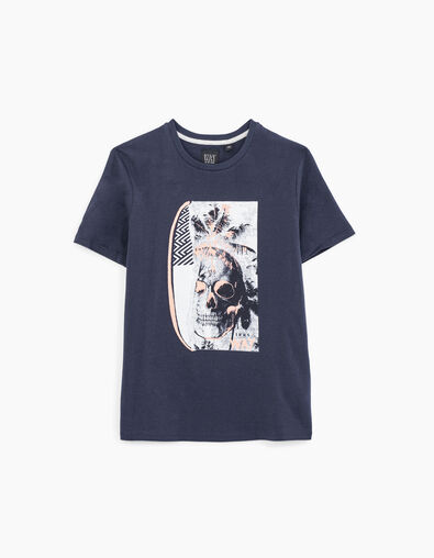 Navy T-shirt met doodshoofd en fluo-accenten  - IKKS