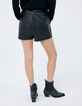 Short noir taille haute en cuir motif damier Femme-2