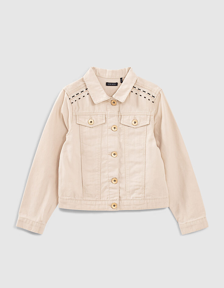Veste en jean sable brodé fille-1