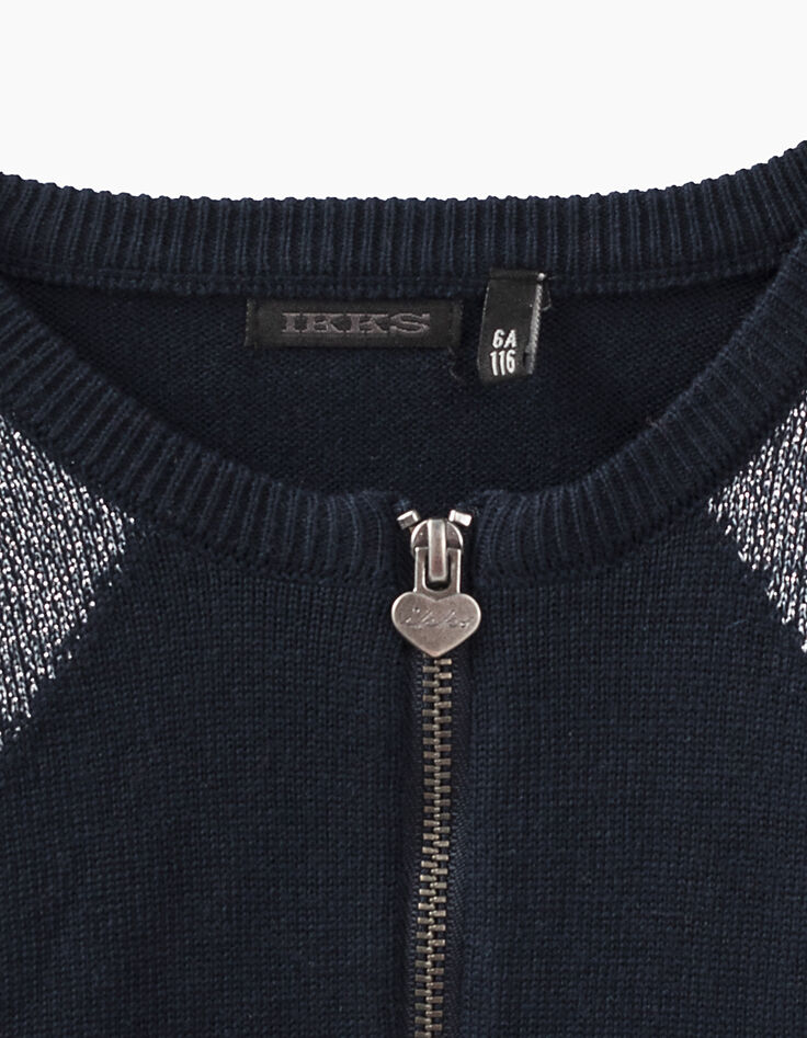 Girls’ navy and silver knit cardigan-2 Girls’ navy and silver knit cardigan-2