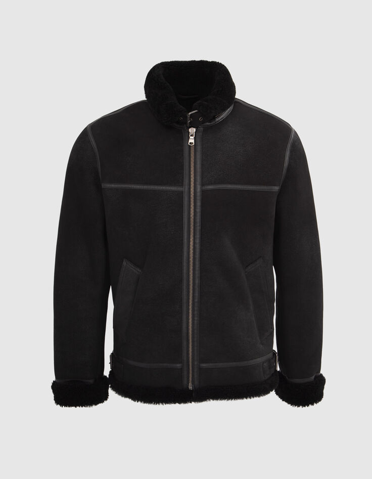 Bombardier noir en cuir retourn&eacute; Homme-6