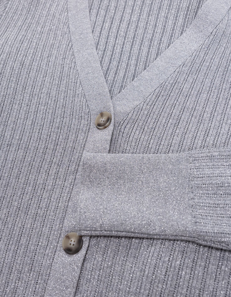 Elegante Cárdigan de lúrex gris calado para Mujer-8 Elegante Cárdigan de lúrex gris calado para Mujer-8