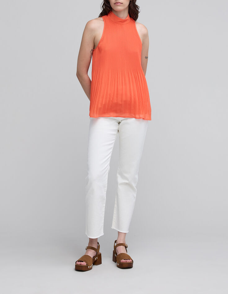 Women’s orange recycled pleated top with American armholes-1 Women’s orange recycled pleated top with American armholes-1