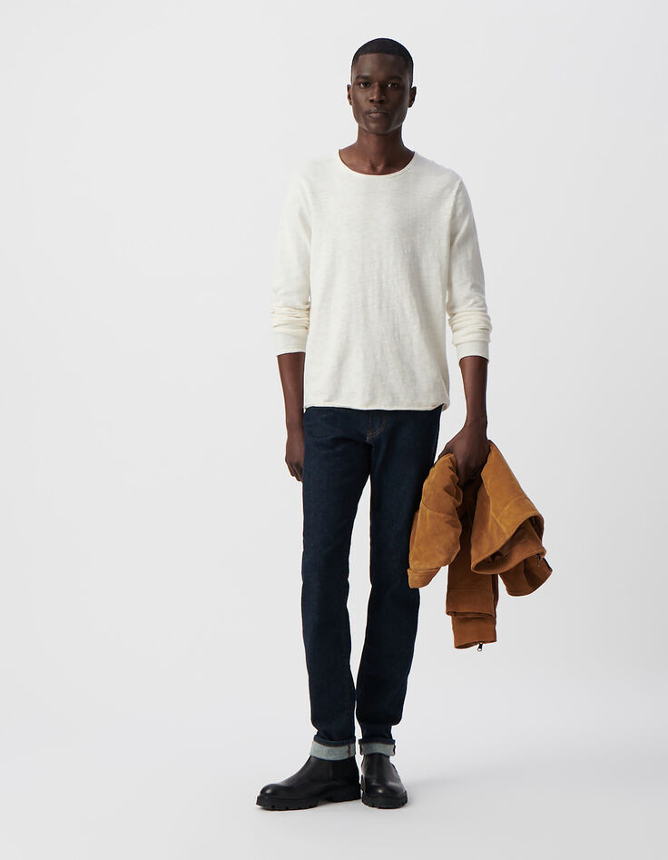Men’s gesso slub knit sweater with rolled edges-1