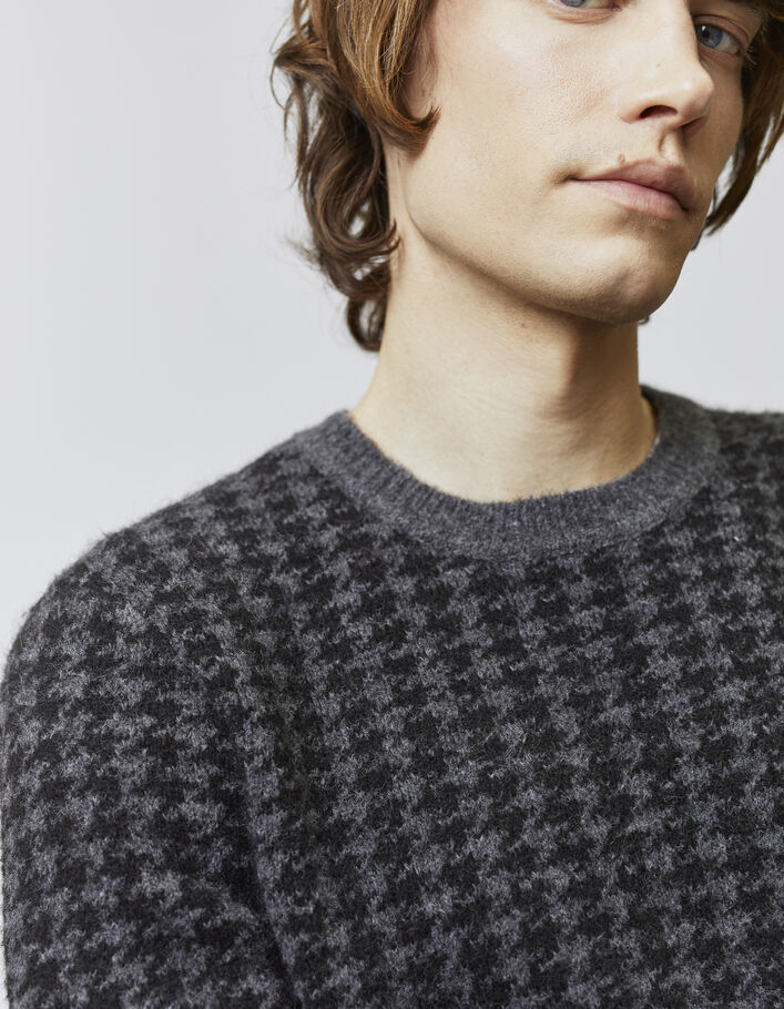 Men’s charcoal grey and black houndstooth jacquard sweater - IKKS
