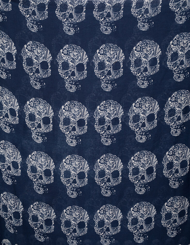 Pañuelo color marino estampado calaveras mujer-3