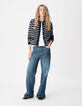 Cardigan manches longues marine rayures 100% laine Femme-3