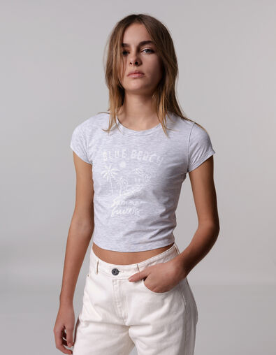 T-shirt gris visuel fruit-surfer fille - IKKS